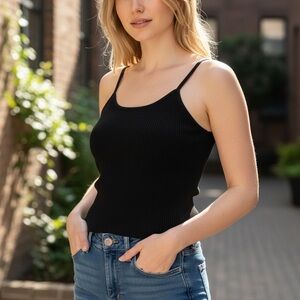 Haute Monde Black Ribbed Camisole